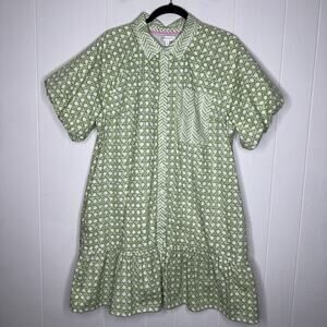 Crown & Ivy Women’s Puff Sleeve Mini Dress Green Geometric Print Size XL